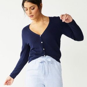 Draper James RSVP Navy Textured Cardigan Mother of Pearl Buttons‎ Women's Size L